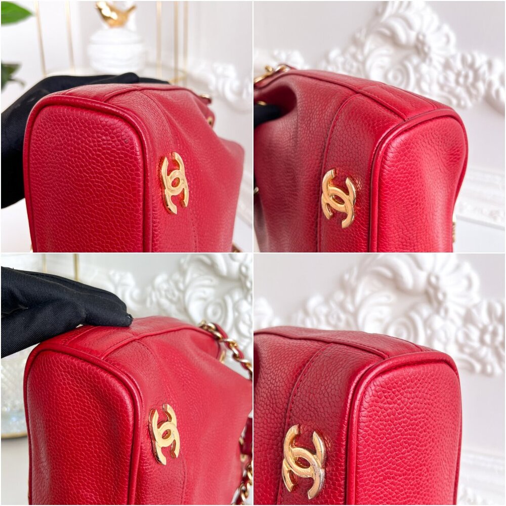 Authentic Chanel CC Bucket Mini Triple coco mark Shoulder Crossbody red B0970 - Picture 14 of 16
